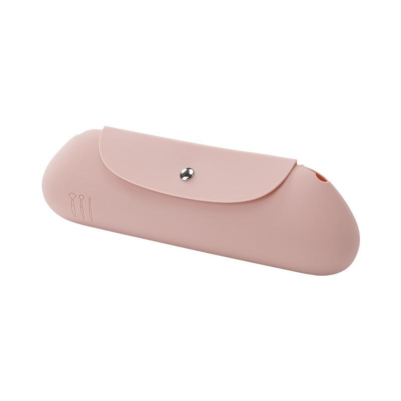 

Travel Makeup Brush Holder Silicon Cosmetic Brushes Bag Portable for Getting Ready Travelling Cosmetic Case Makeup Organizers розовый