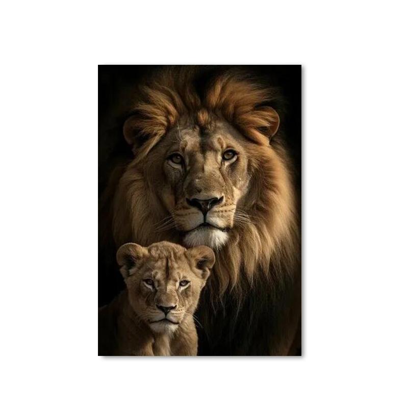 

Современное искусство животных Лев Мать и дитя Плакаты и принты Скандинавская живопись на холсте Настенные картиныГостиная Украшение дома 21x30cm No Framed