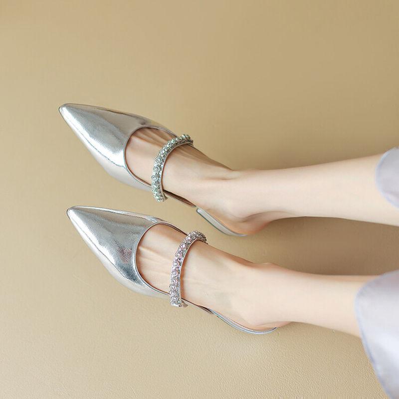 Slides Low Heel Sandals Gold Woman Slippers Pointed Toe Shoes For Women Outside Eva Top Designs 2025 Luxury Premium Price