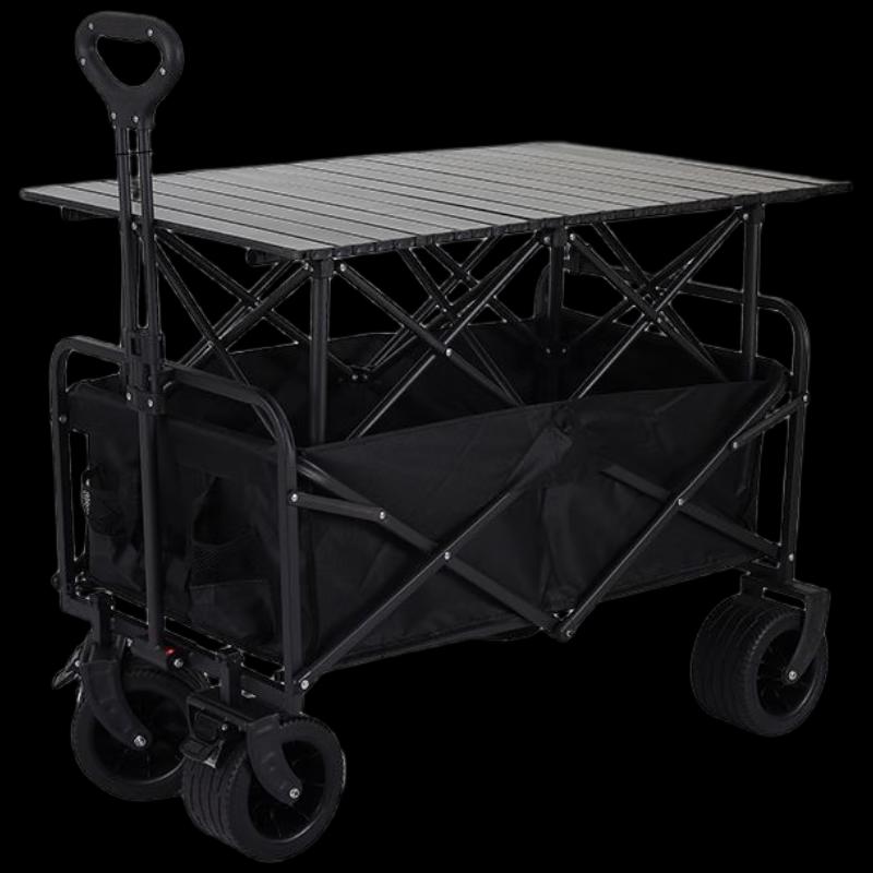 Foldable Outdoor Camping Picnic Cart with Dual-Use Table