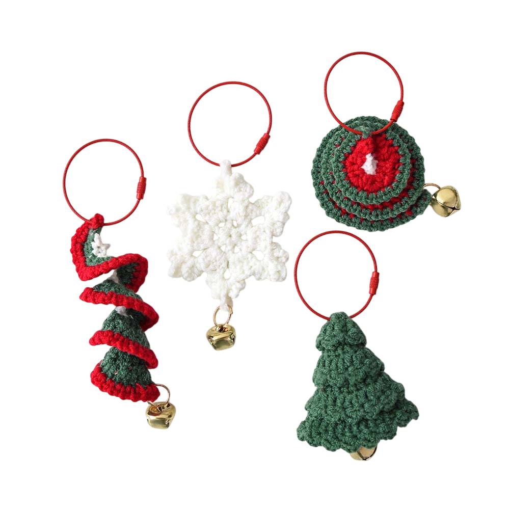 4 Hand Knitted Wool Yarn Christmas Tree Pendants Soft Crochet Decorations for Car Mirrors Doors Walls and Backpacks