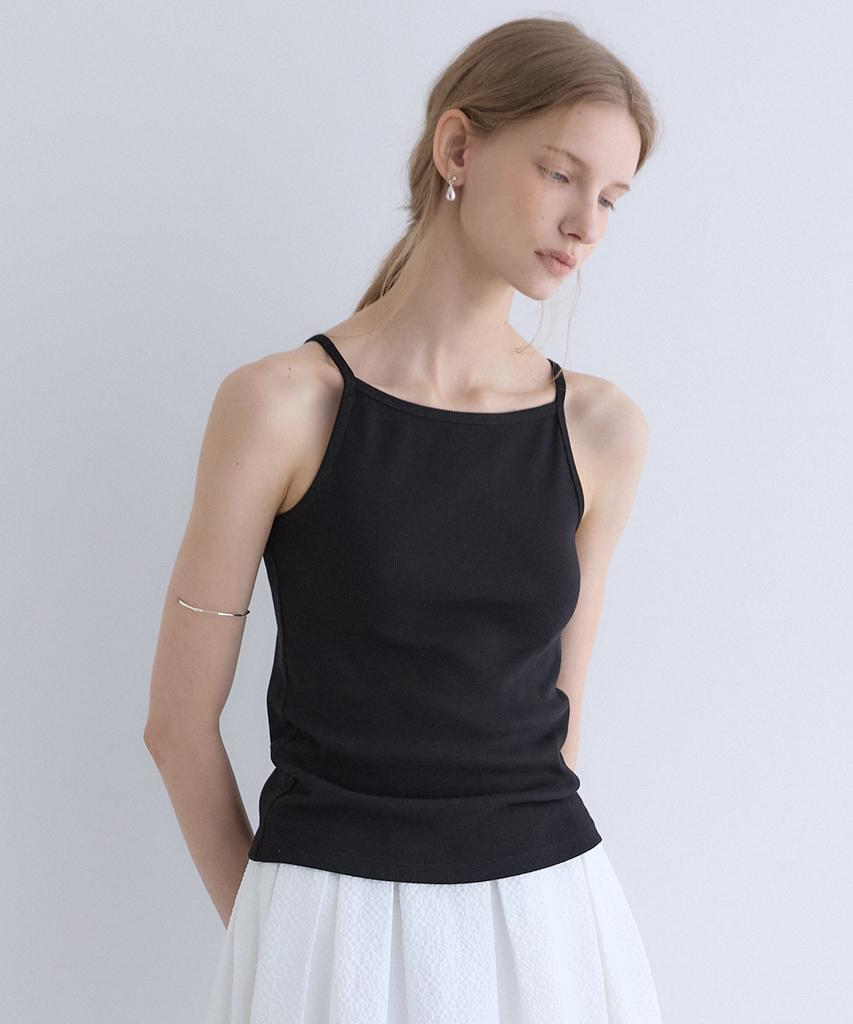 OURHOPE Halterneck Ribbed Sleeveless - Black