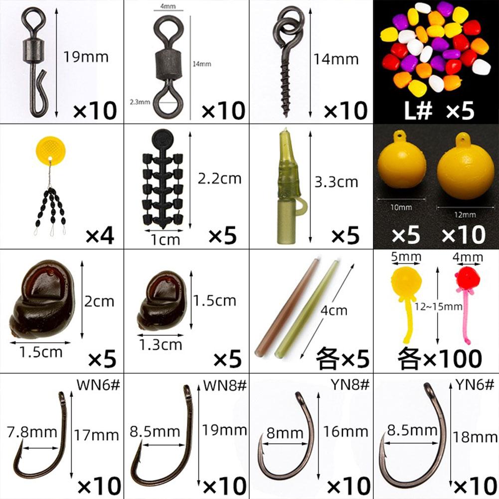 145Pcs Carp Fishing Equipment Kit Including Weights Sinkers Double Sided Fishing Box Kit Hook Swivel Safety Clip Rubber Sleeve