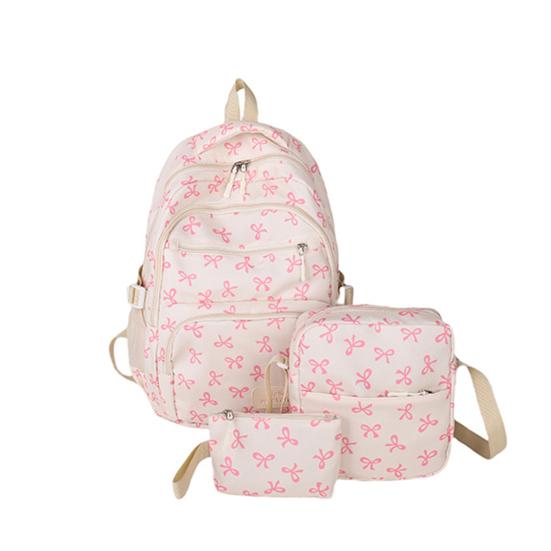 3 Pcs/Set Women Bow Bag Backpack Clutch Shoulder Bag Set Travel Rucksack with Bow Pattern for School Camping Travel