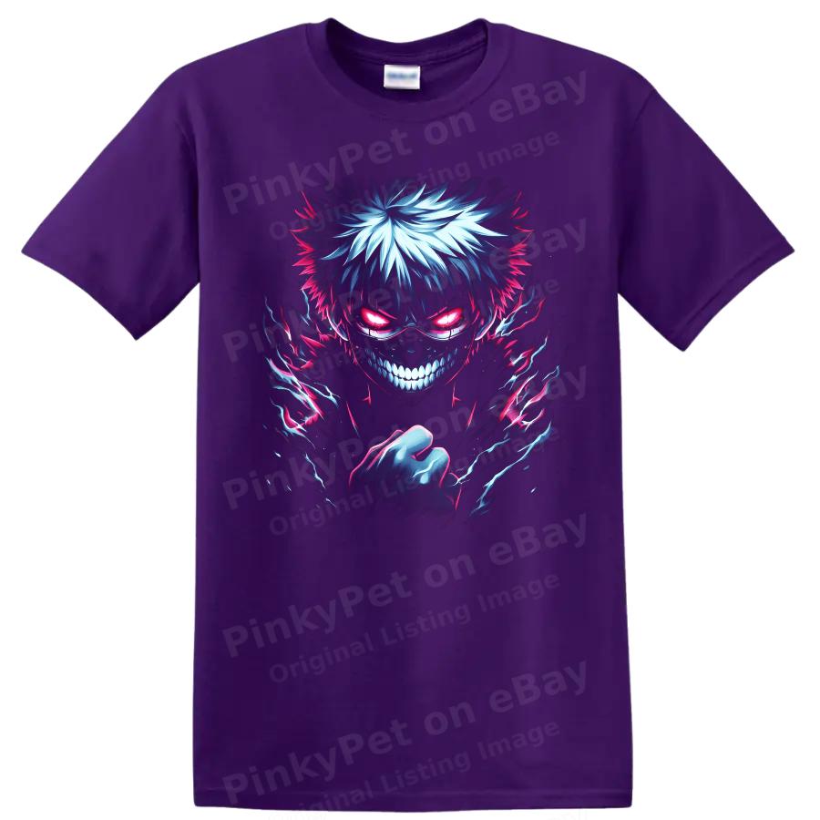 Ken Takakura Anime T Shirt W/ Neon Demon Mask Lightning Horror Graphic Art Tee