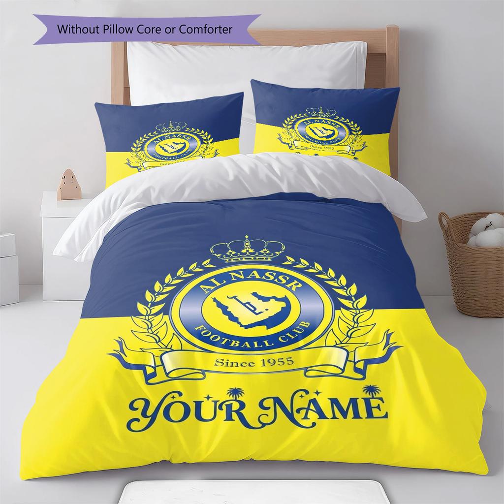 Al Nassr Crest Custom Name Pattern Bedding Quilt Set Quilt Cover Pillowcase Home Birthday Gift(1 * duvet cover + 2 * pillowcase, without core)