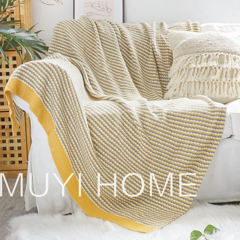 Nordic Style Knitted Casual Throw Blanket Office Nap Throw Portable Blanket Yellow Woven Shawl