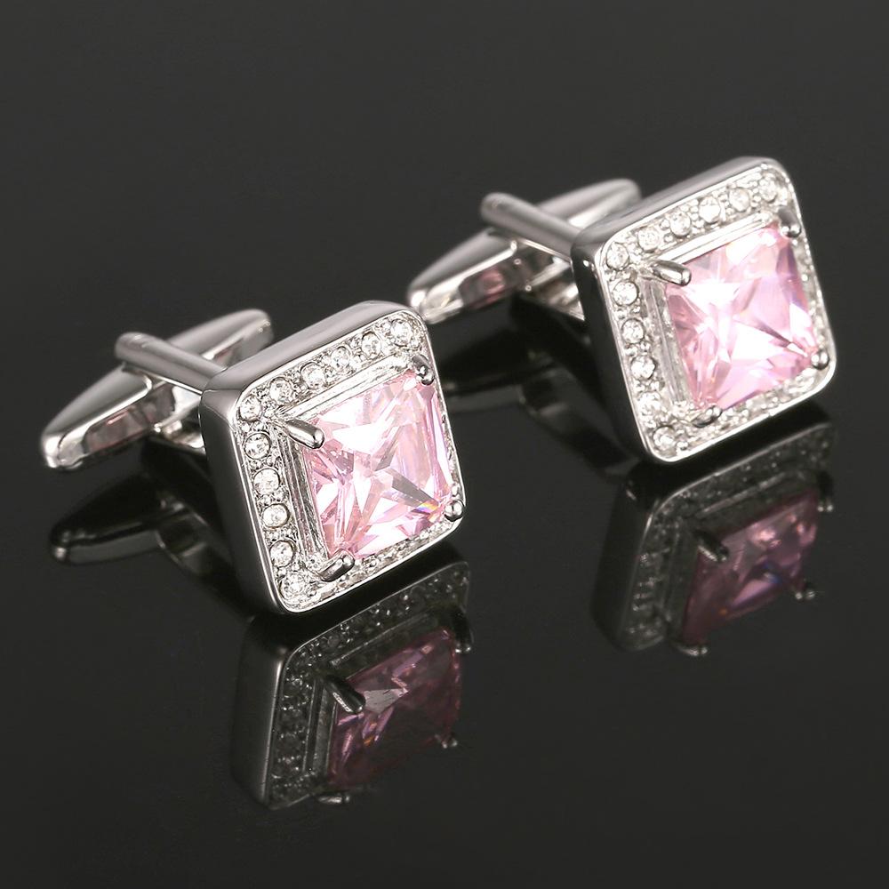 Business dress cufflinks, French shirt cuff buttons, high-quality pink crystal sleeve nails, foreign trade copper buttons 337