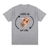 Wake Up Act Silly Meme Graphic T Shirt Funny Cute Cat Print Short Sleeve T-shirt Unisex Women Casual Popular Short Sleeved T-shirt Unisex