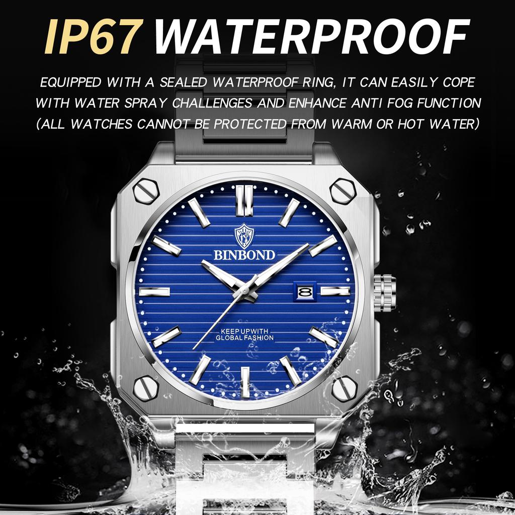 BINBOND Orginal Luxury Quartz Wristwatches For Men Luminous Waterproof Auto Date Men's Watch Casual Reloj Gift For Him