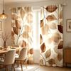 2 Stück transparente braune Vorhänge mit Blattdruck, minimalistische botanische digital bedruckte Fensterbehänge für das Schlafzimmer