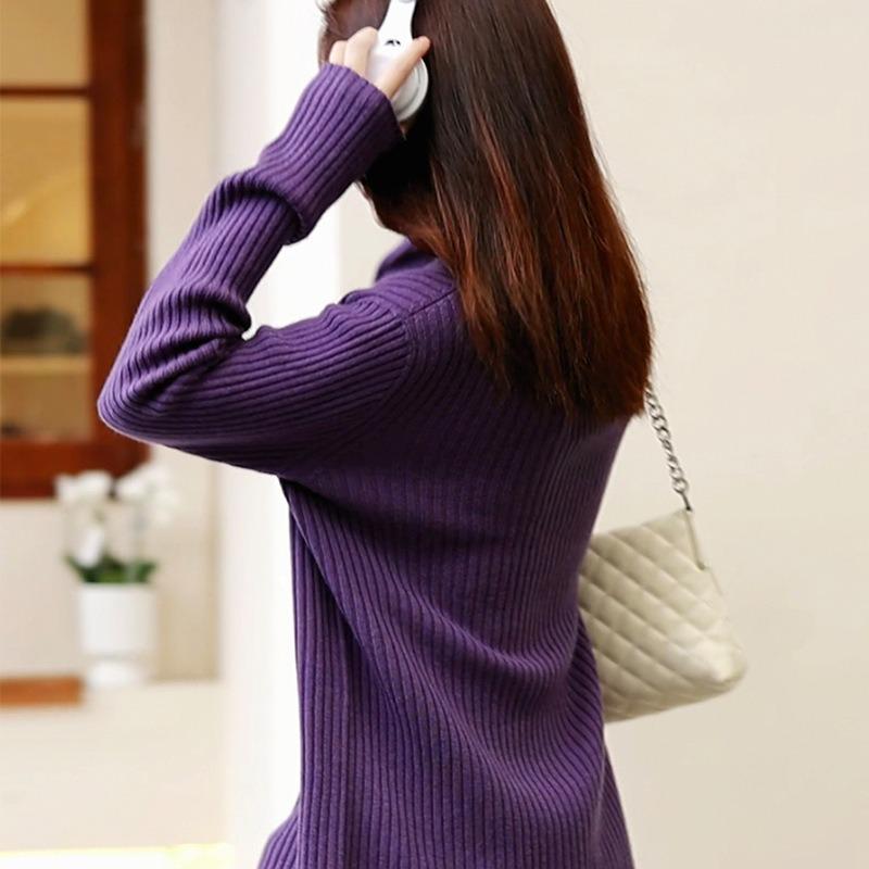 Seamless Integrated Pit Strip Pure Wool Sweater Women's Autumn New High-neck Bottoming Knitted Sweater Pullover Loose Sweater