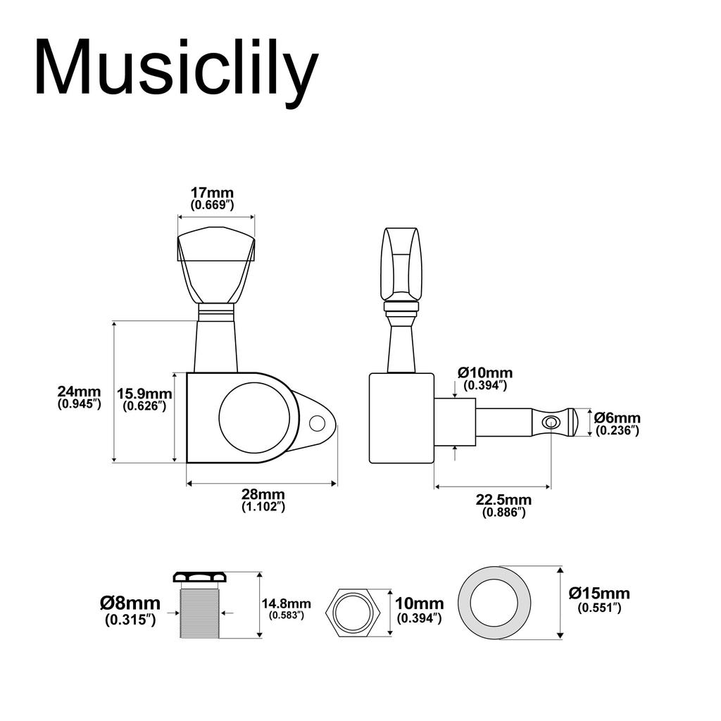 Musiclily Economy 3x3 Rotostyle Sealed Tuner Set for Epiphone Les Paul SG ES Keystone Button Chrome Guitar,