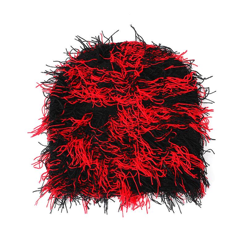 Winter Knit Beanie with Tassel Camo Jacquard Acrylic Warm Skull Cap for Outdoor Cycling Windproof