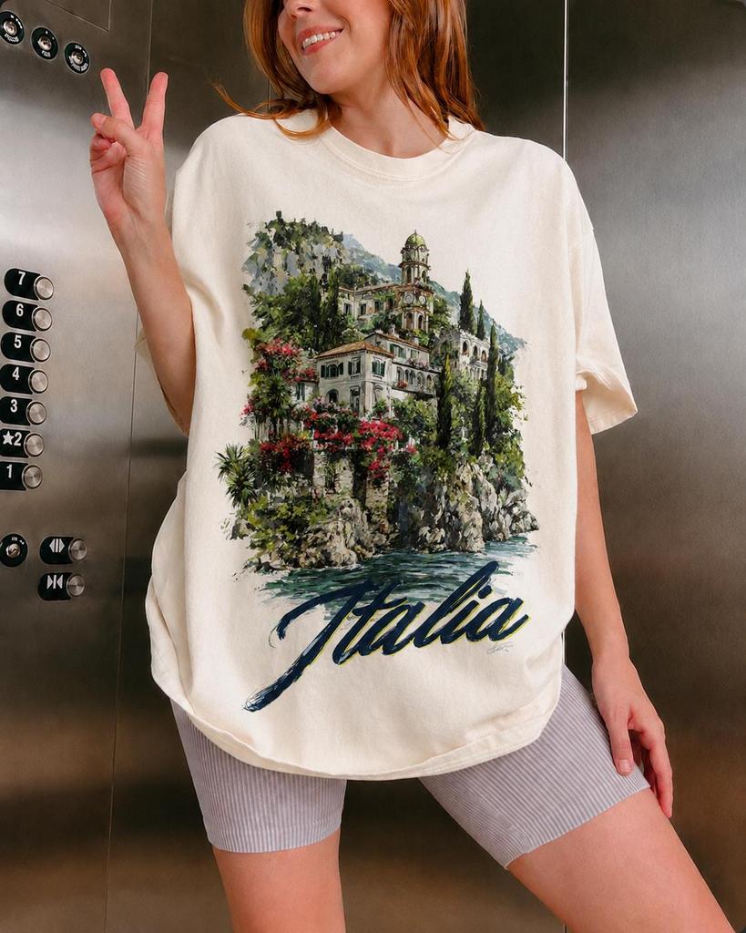 Italia Old Town T-Shirt, Vintage 90s Italy Graphic Tee, Amalfi Coast Travel Shirt