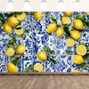 Lemon-themed Party Background - Blue Tile Design, Suitable for Birthday Parties, Shower Parties and Dessert Table Decorations