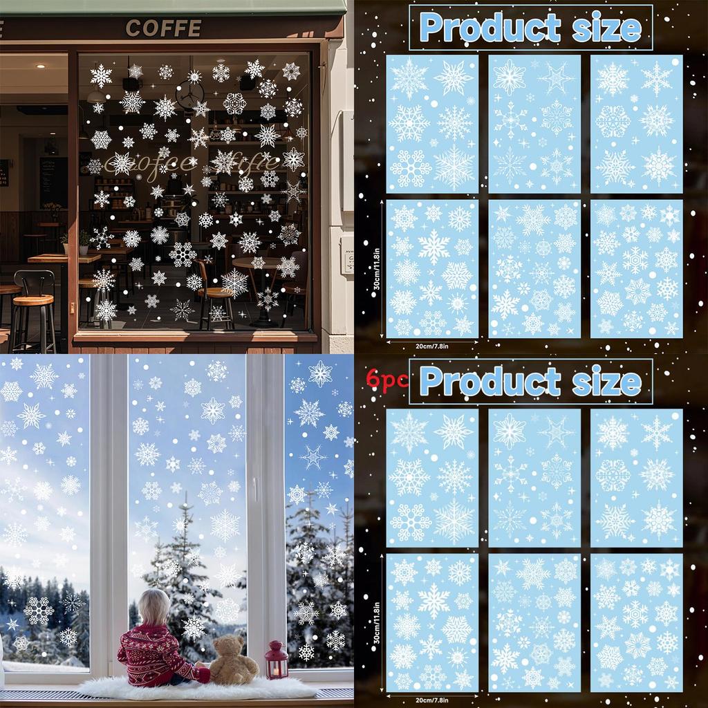 Christmas Snowflake Static Cling Window Decals For Holiday Decor Set Of Six Pvc