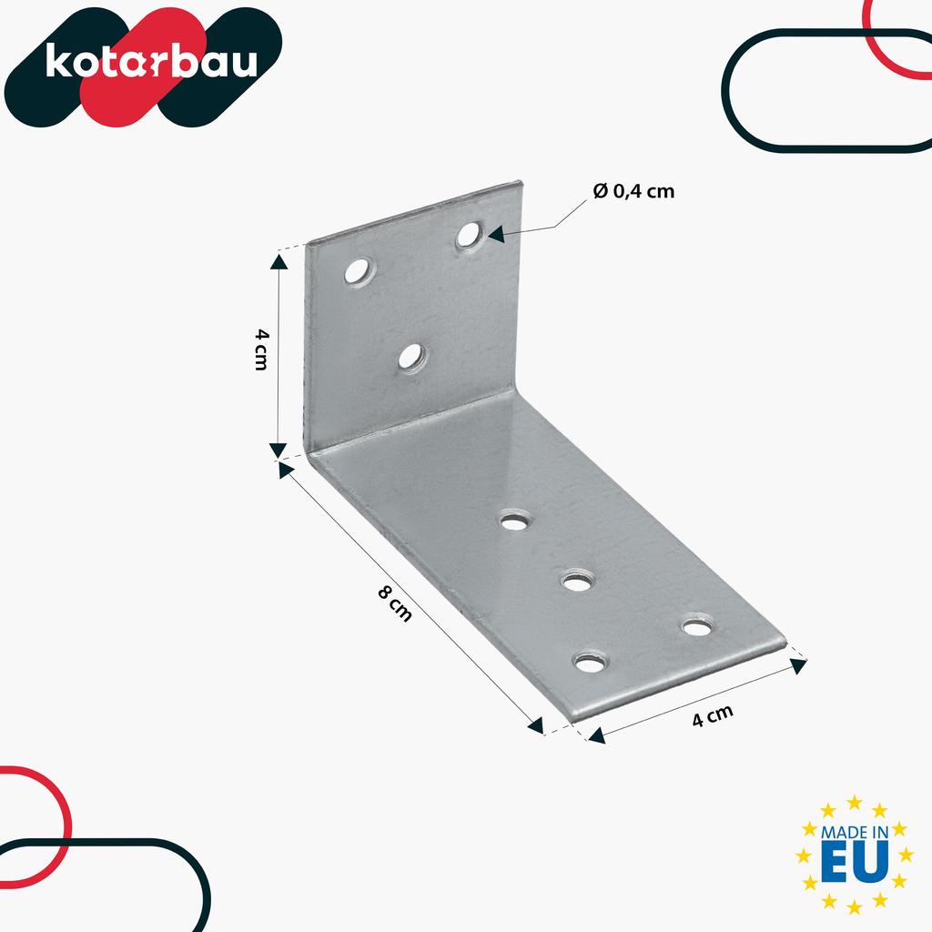 Carpenter's Angle, Construction Connector, Galvanized Steel, 40 X 80 X 40 MM