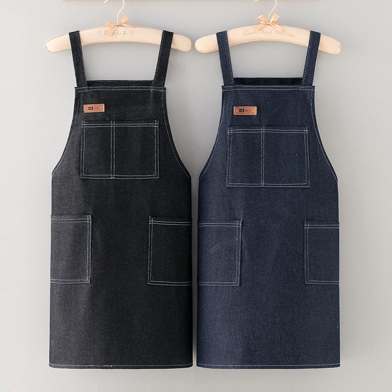 Thick Denim Apron with Pocket Jean for Women Men Hair Stylist Barista Coffee Shop In Beautiful Salon Oil Resistant Apron Bib