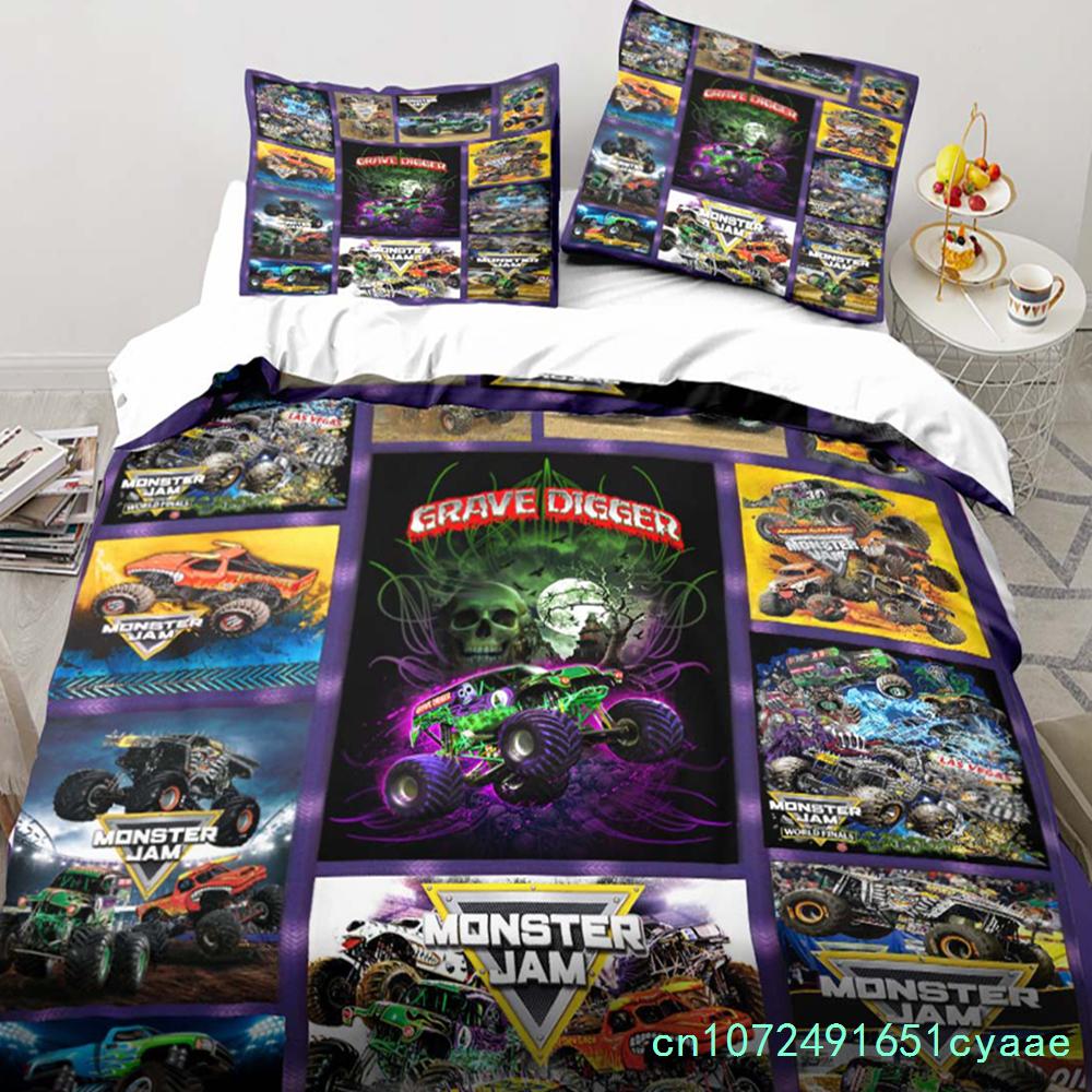 Monster Truck Bedding Cartoon Gift Twin Bedding Set 3 Piece Comforter Set Bed Duvet Cover Double King Cover Home Textile