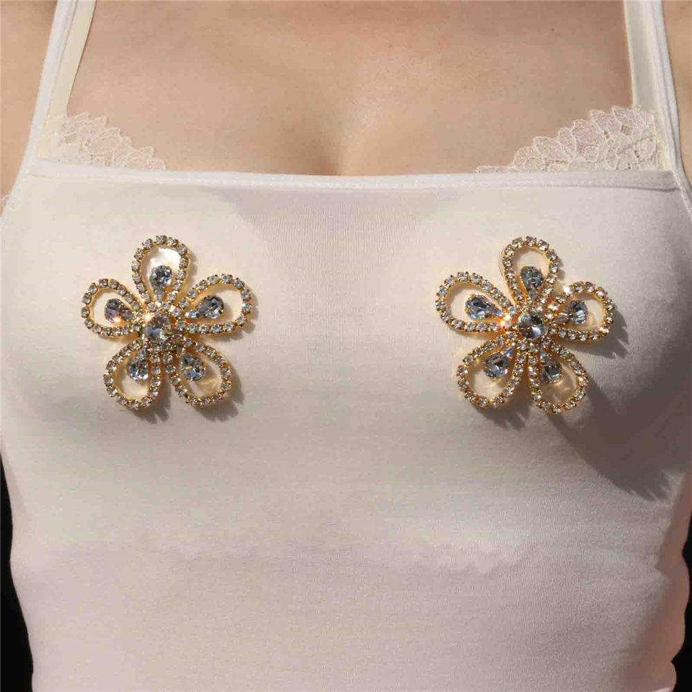 New Hollow Exquisite Flower-Shaped Chest Stickers, European And American Sexy Rhinestone Milk Stickers, Nightclub Chest Stickers