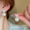 Silver Needle Elegant Korean Geometric Zircon Pearl Earrings - Exquisite Light Luxury Studs for Women
