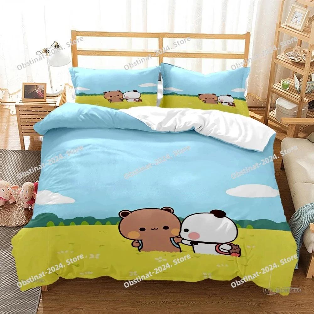 Cute Bubu Dudu Cartoon Bear Panda Bedding Set Duvet Cover Full Queen King Size Pillowcase Bed Printed Bed Set Aldult Kid Bedroom