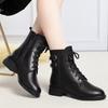 Women Winter Block Heel Real Leather Ankle Cotton Boots Thick Sole Non Slip Round Toe Waterproof Plush Warm Zippers Snow Boots