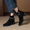 Krazing Pot Cow Suede Nubuck Round Toe Chunky Heels Chelsea Boots Size 43 Zipper Metal Flowers Women Platform Ankle Boots