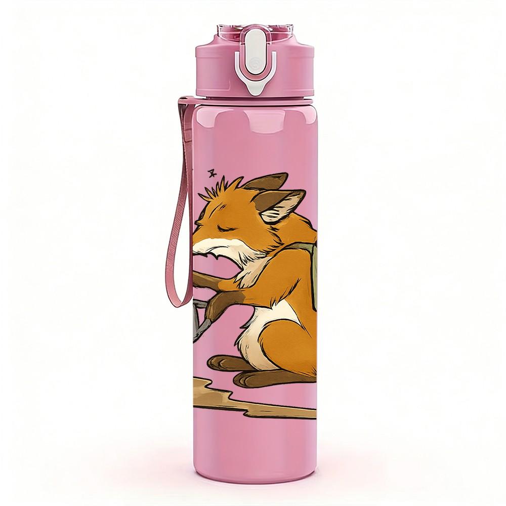 1PC Fox Digging Hole Cartoon 750ml Color Plastic Sports Water Bottle Leakproof Flip Straw Lid Suitable for Sports Office Home Use