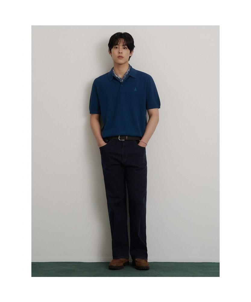 Binpolmen Cotton Silk Collared Neck Knit Blue