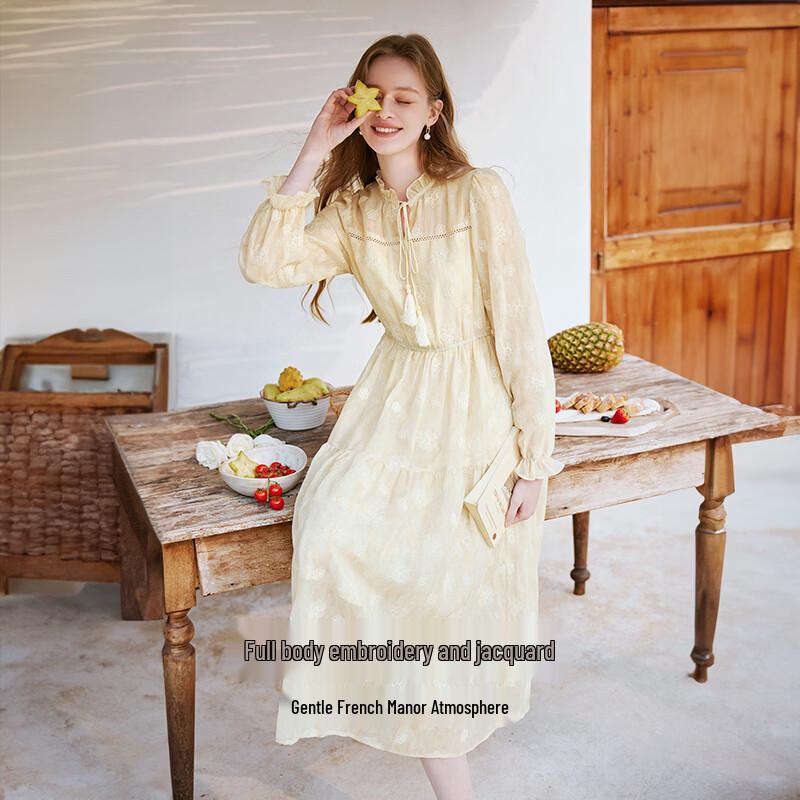 French Style Yellow Floral Chiffon Dress