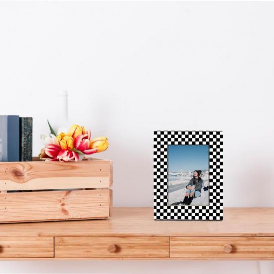 Black and White Checkered Picture Frame, Modern Geometric Pattern Frame for 4x6 Inches Photo, Display On Table Top Desk, Black and White Racing Flag
