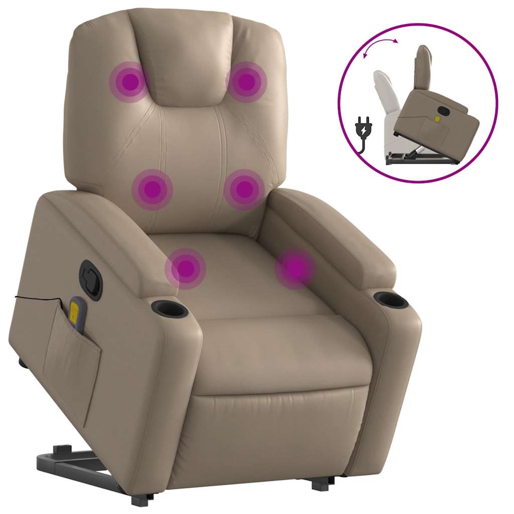 Massage Recliner with Rising Function Cappuccino Brown Artificial Leather