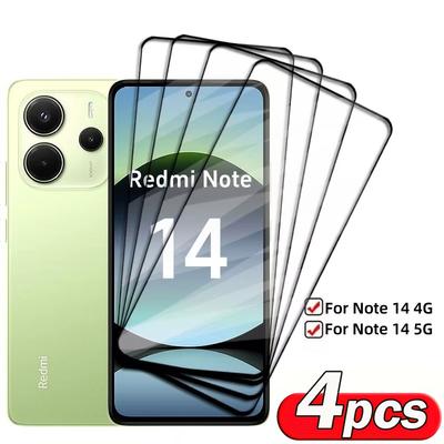 4pcs 9H Tempered Glass For XiaoMi Redmi Note 14 5G Full Coverage Screen Protector For RedMi Note 14 4G Note 14S 4G Glass Protection