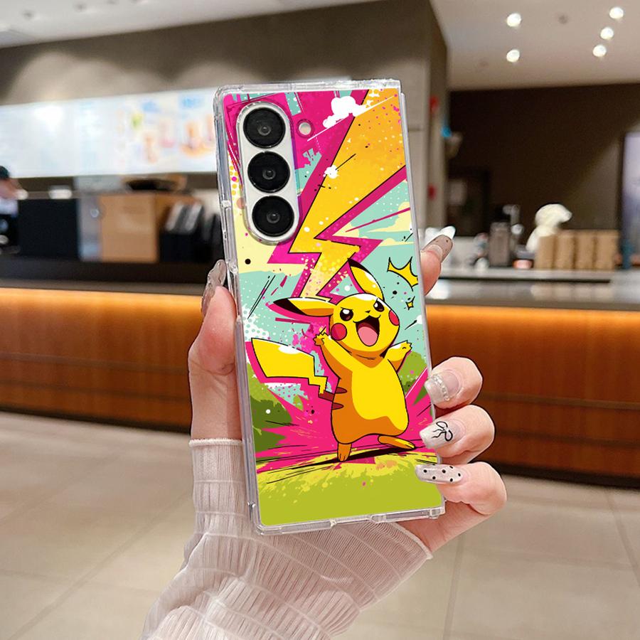 Transparent Soft Phone Cover Case for Samsung Galaxy Z Fold 7 6 5 4 3 ZFold4 ZFold5 ZFold3 ZFold6 ZFold7 Cute Pokemon Pikachu