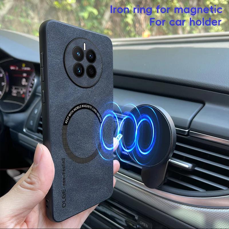 For Huawei Mate 50 50 Pro 50E Fine Hole Sheepskin Magnetic TPU Soft Edge Anti-Drop Anti Fingerprint Phone Case
