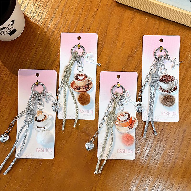 Ins Style Embossed Acrylic Coffee Keychain Pendant Accessories