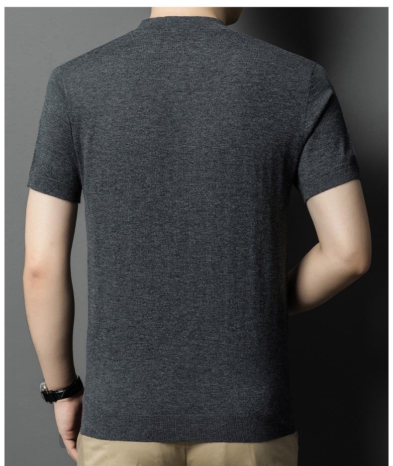 Men's Pure Wool Short-Sleeve Sweater - Lightweight, Half-High Neck Knitwear for Spring/Summer