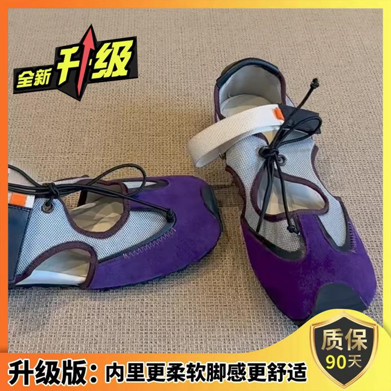 Sheepskin version~ retro ugly cute sports summer wear hiking shoes women's versatile casual hollow sandals Velcro single shoes