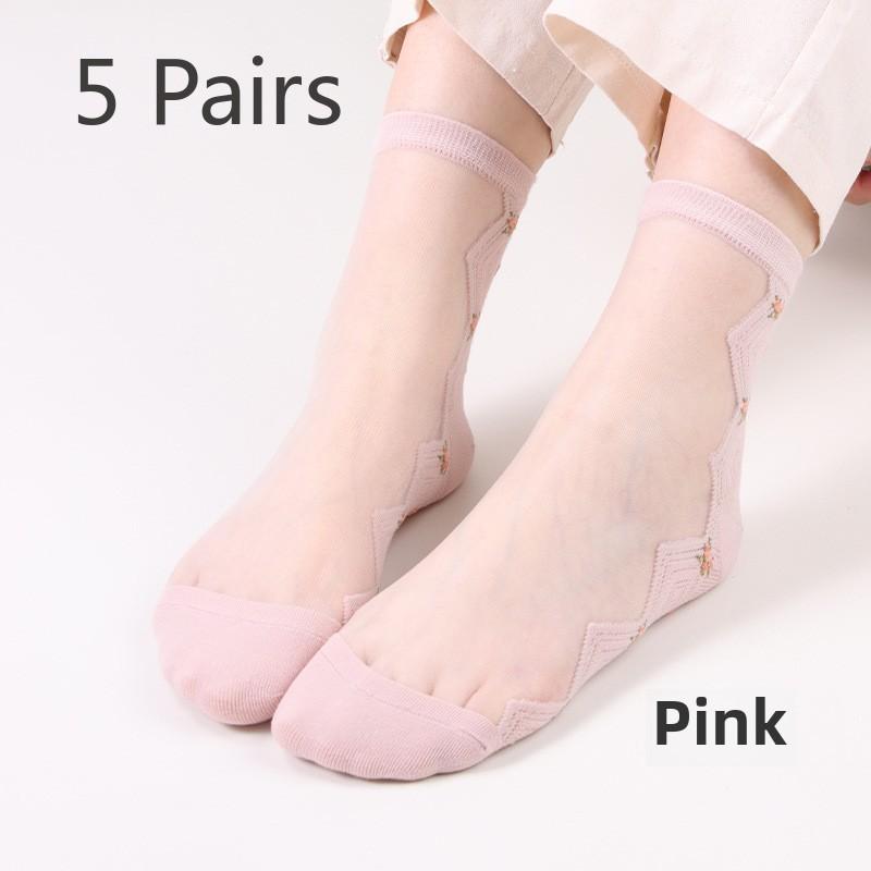5 Pairs Women Spring and Summer Crystal Stockings Women's Mid-tube Stockings Glass Stockings Casual Jacquard Crystal Stockings