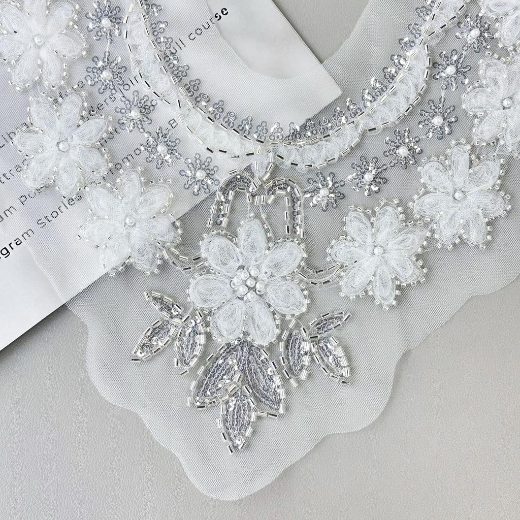 Mesh Heavy Industry Embroidery Bead Sequins Flower Lace Front Piece Collar Flower Diy Handmade Accessories Decorative Cloth Stickers Accessories