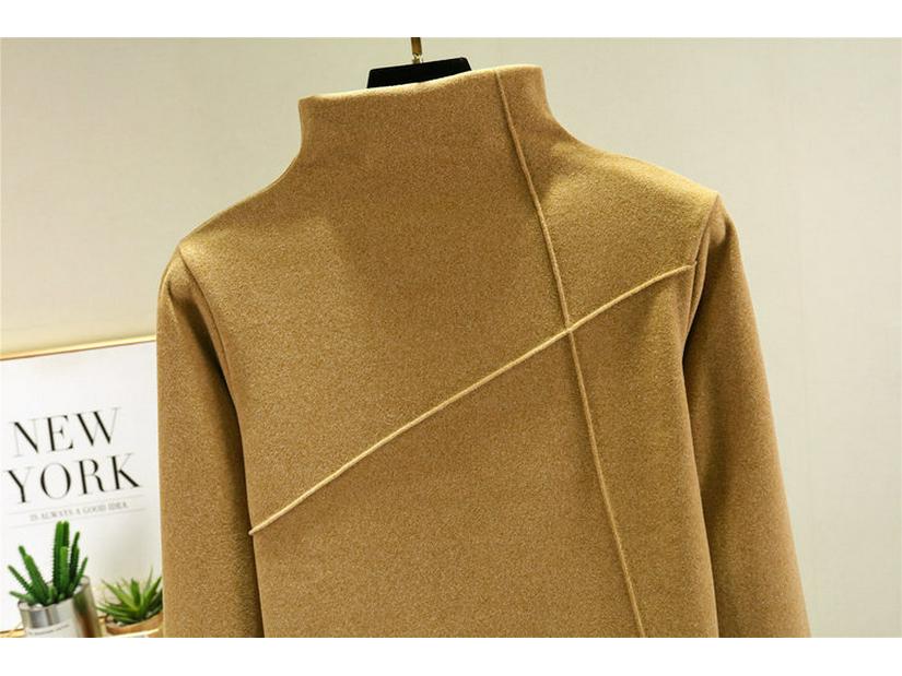 Tricou de toamnă/iarnă pentru femei, cu guler semi-înalt, mâneci lungi, stil coreean, din fleece dublu-față, cu design cu dungi duble