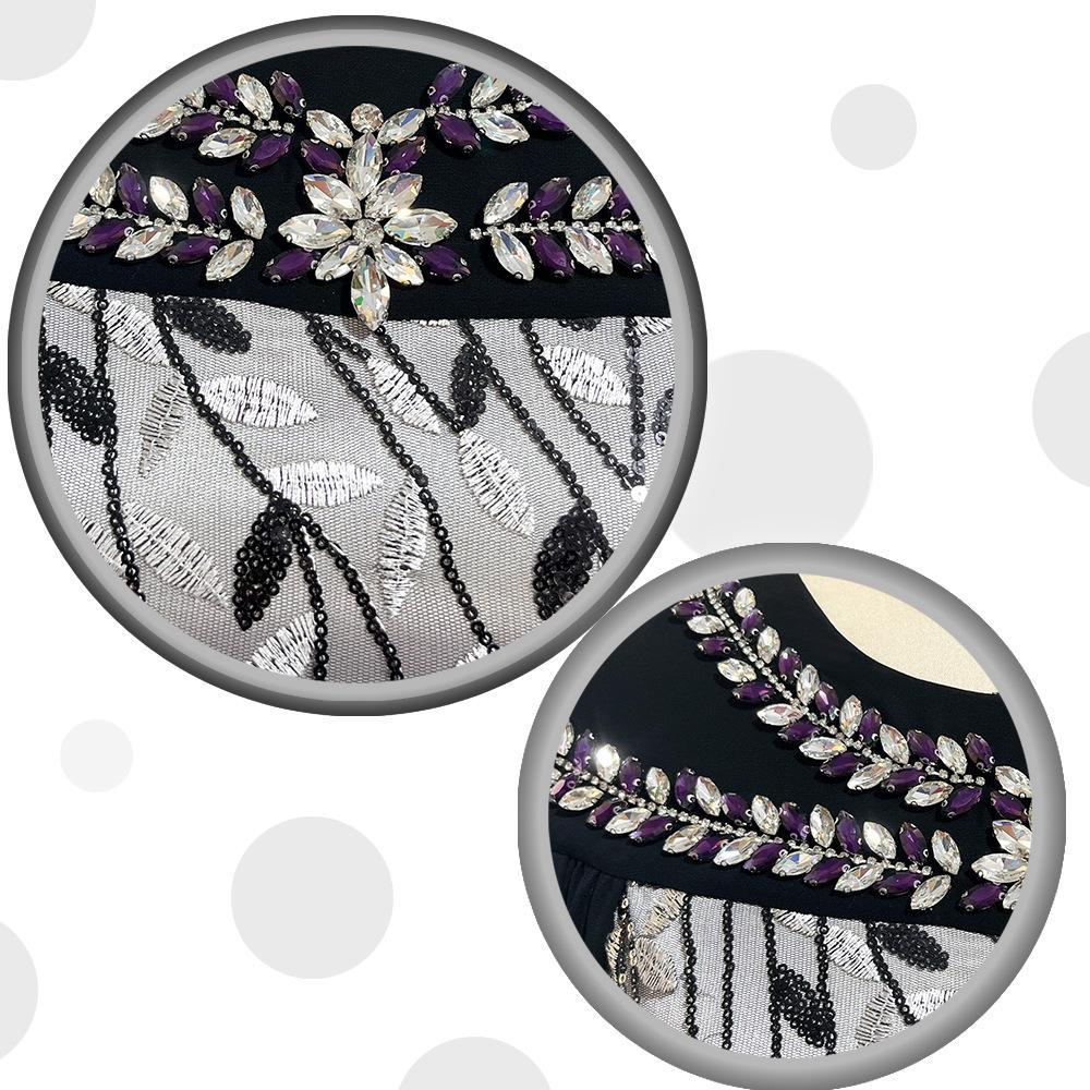 Haina de dama Frunze alb-negru Broderie din plasa Pelerina de moda Fals doua piese Rochie musulmana lejera