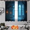 Set Of 2 Halloween Dark Forest Castle Printed Curtains Pole Bag Home Decorations Room Curtain Made Polyester