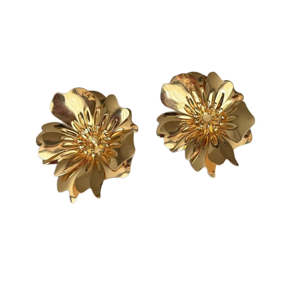 European Gold Flower Earrings: Fashionable Irregular Metal Petals for Women