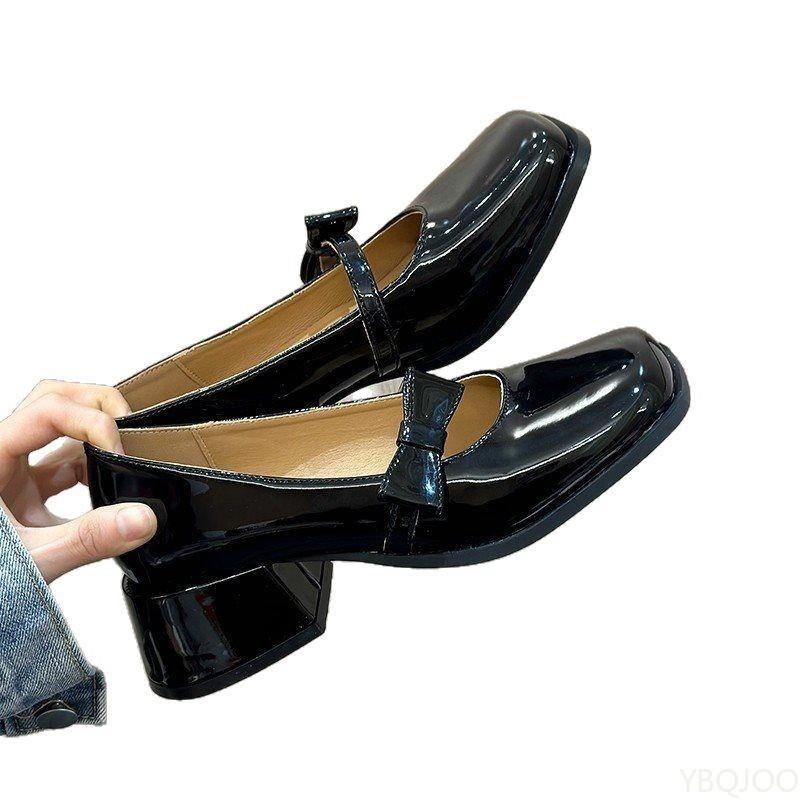 Spring Summer New Coarse Heeled Women's Single Shoes Bow Pink Simple Comfortable Versatile Elegant Sweet Women's Shoes