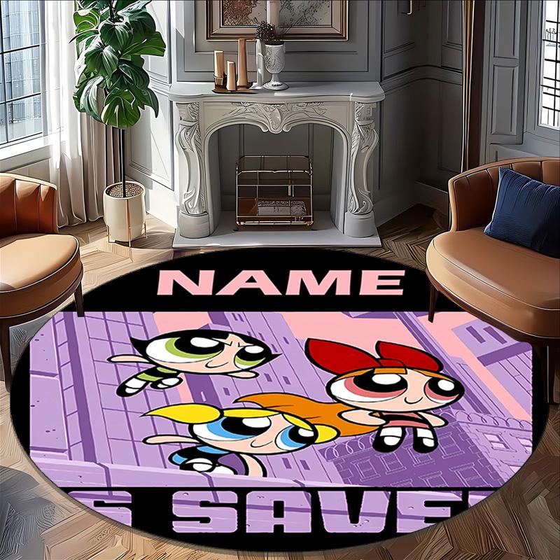 Customizable The Powerpuff Girls8 Round Non-Slip Carpet - Ideal for Garden, Picnic, Office, Perfect for Decoration, Suitable For All Seasons