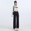 Thickened Velvet-in-the-main Color Denim High-waist Straight-leg Pants Denim Blue Retro Slim Stretch Straight-leg Jeans