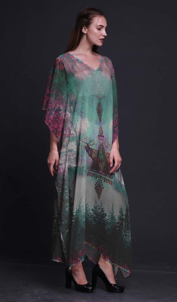 Phagun Deer Jungle Womens Long Beach Kaftan Beachwear Bikini Coverup Maxi
